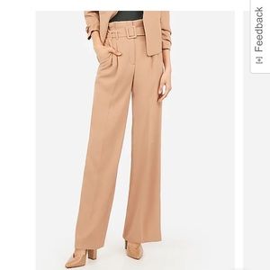 12L Express Tan High Waisted Square Belted Wide Leg Pant